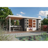 Abri de jardin en bois massif gris terre 6,55m² Kerko 4 avec appentis 280cm – Karibu Ma boutique